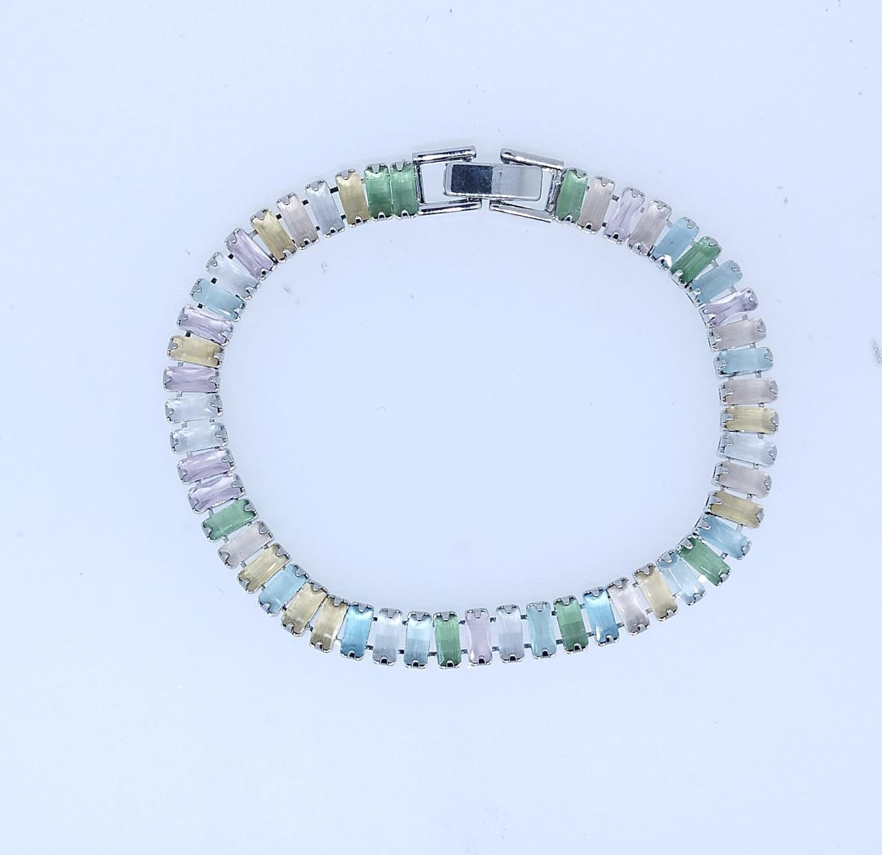 Pulsera Acero color plata y Piedritas de colores