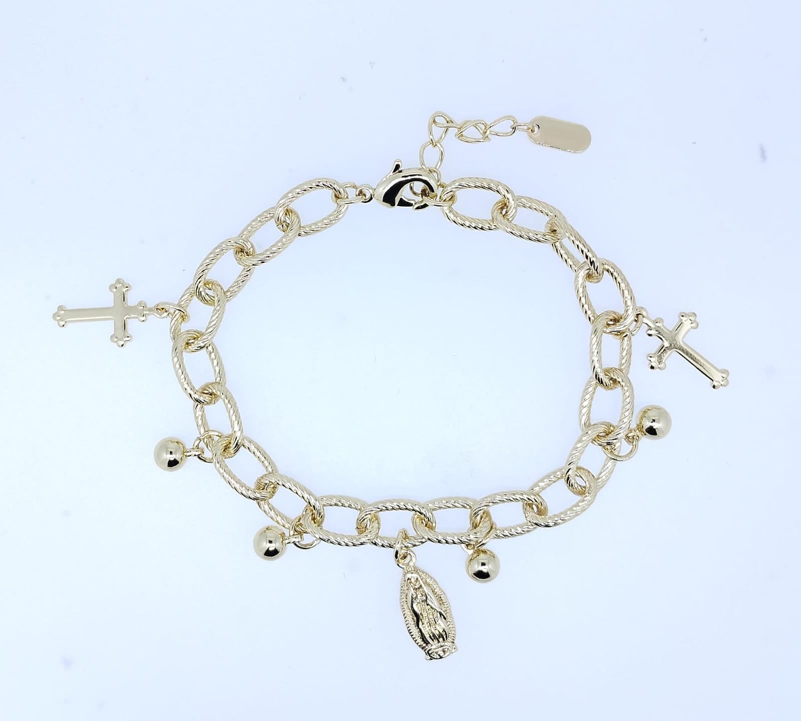 Pulsera Acero color dorado Ovalos y dijes colgantes