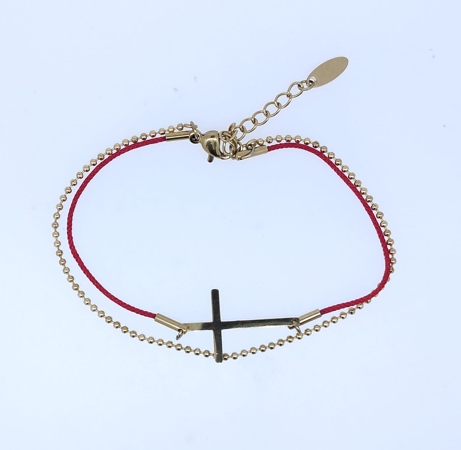 Pulsera Acero Dorado Hilo Rojo