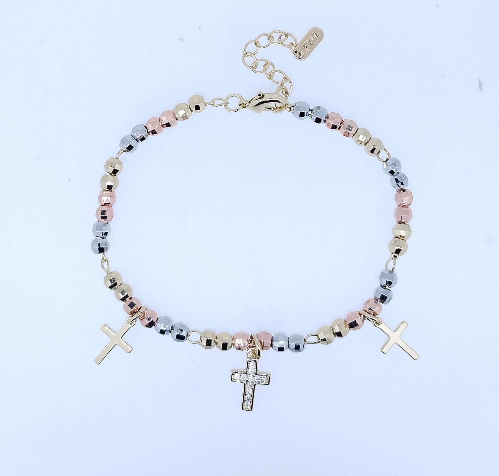 Pulsera Acero color 3 Tonos y dijes colgantes