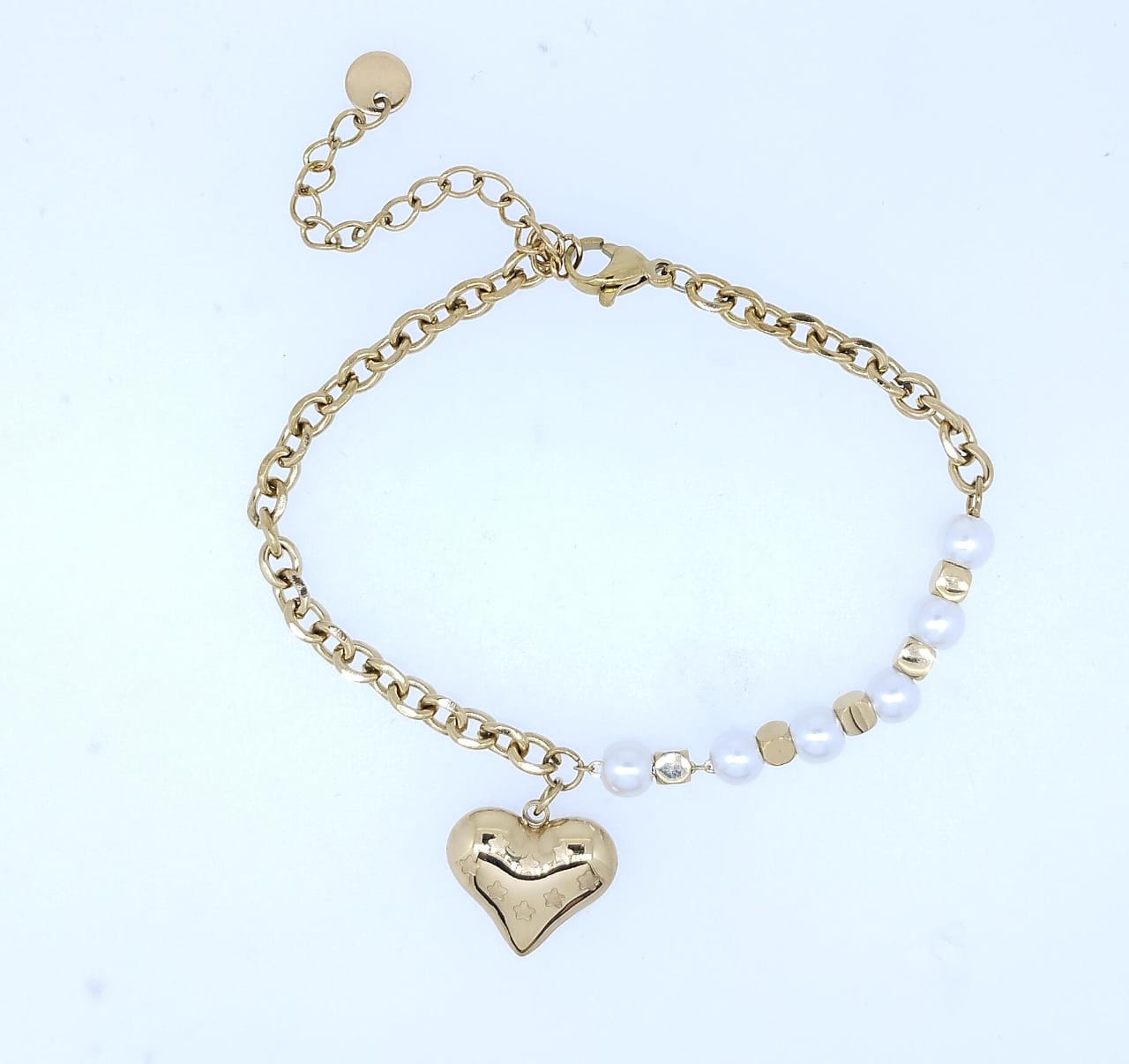 Pulsera acero color dorado y figura de corazón