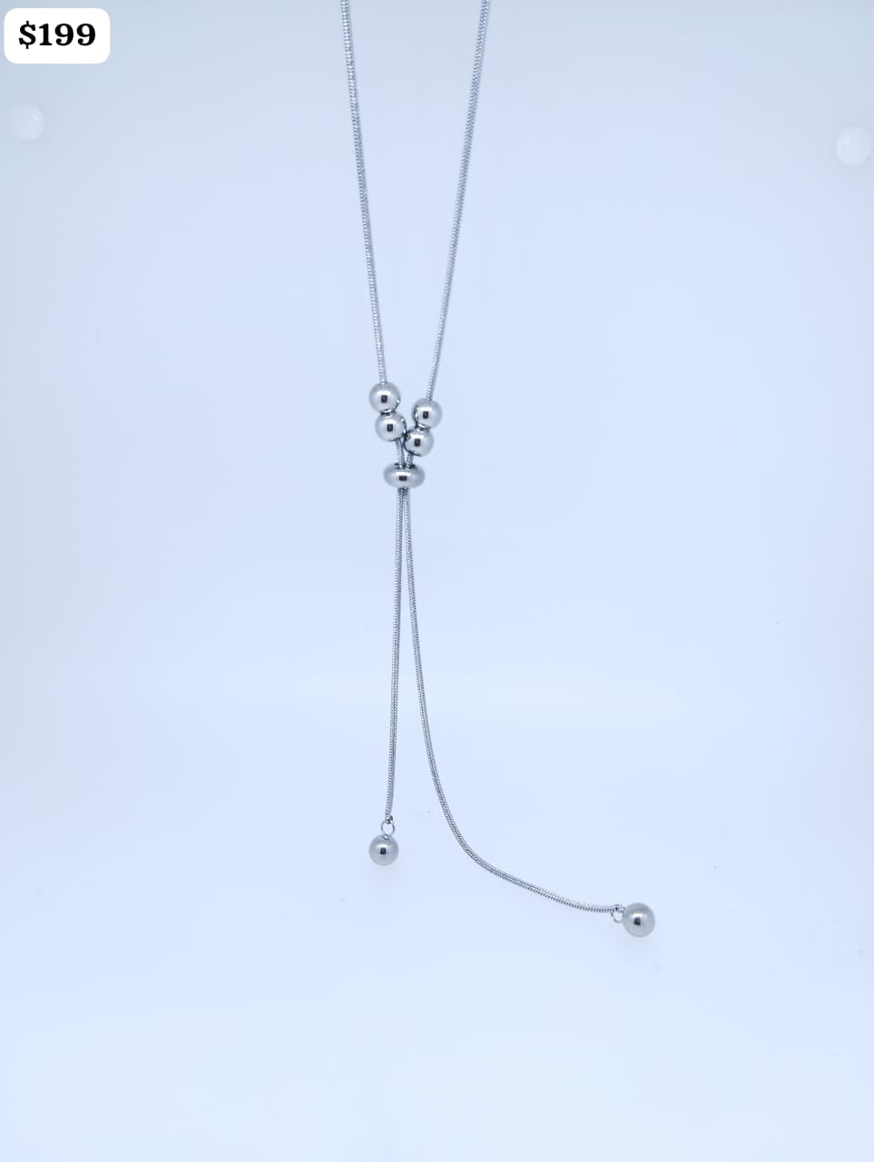 Cadenita Acero color plata tipo corbatero 6 bolitas