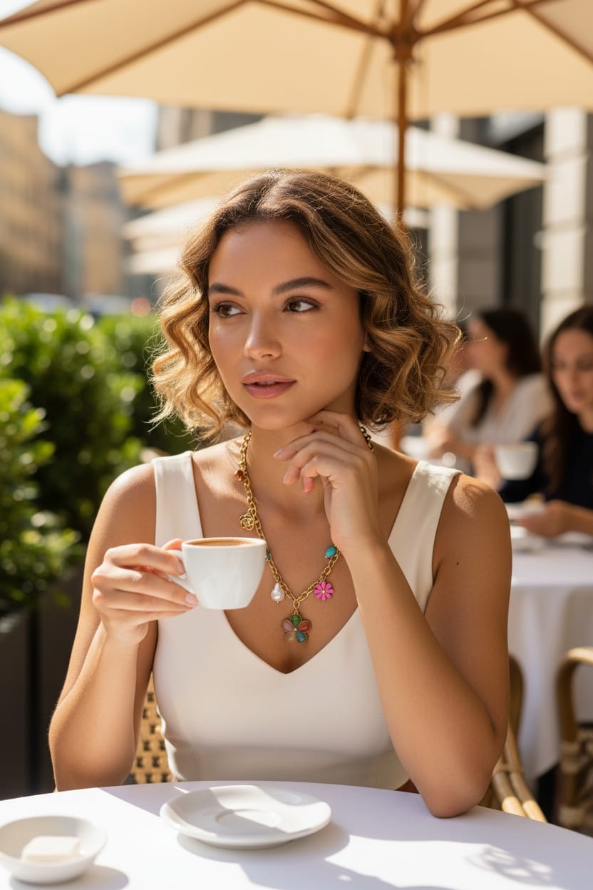 Collar Estilo Cadena con Dijes Coloridos Girlie Chic - Acero Inoxidable