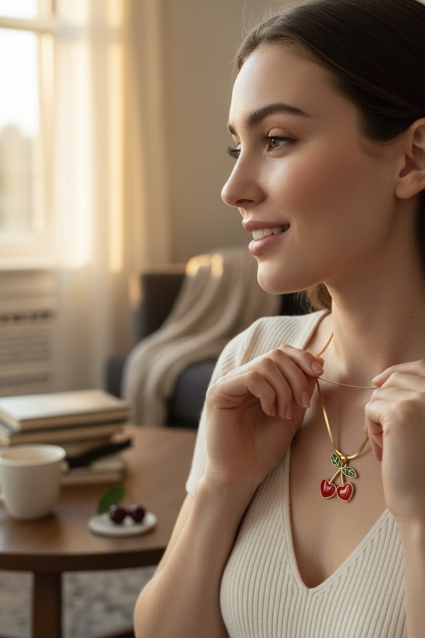 Collar Dorado Cola de Serpiente con Dije de Dos Fresitas Chic - Acero Inoxidable