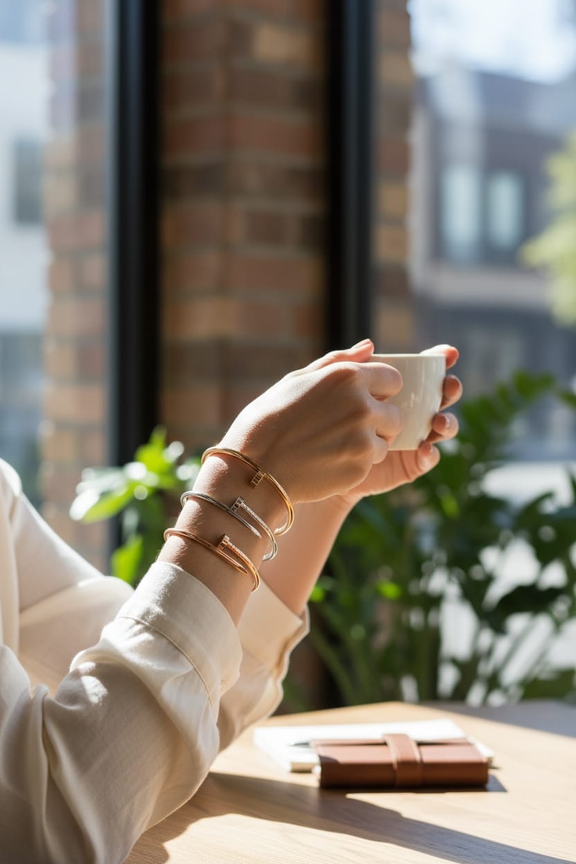 Brazalete de Clavo Dorado Bronce Moderno - Acero Inoxidable