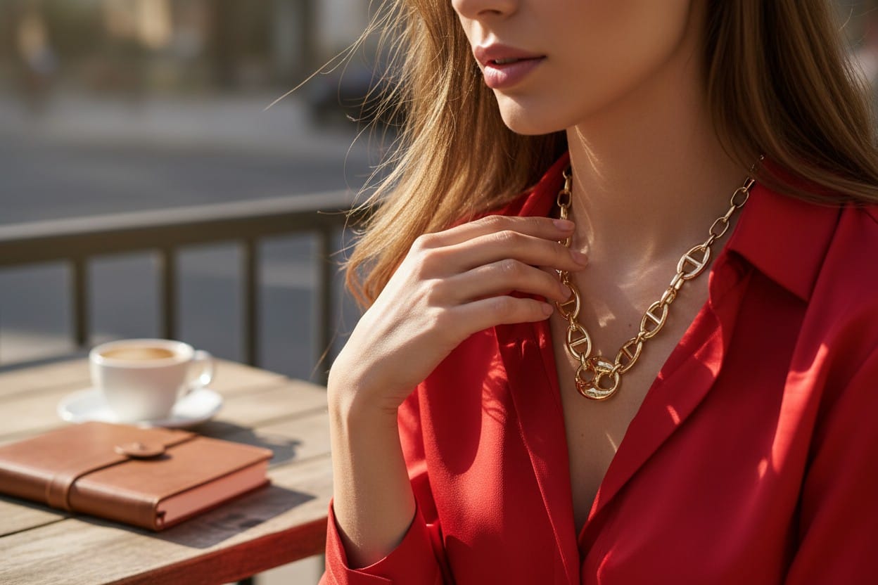 Collar Dorado con Dije Ovalado con Orificios Delicados - Acero Inoxidable