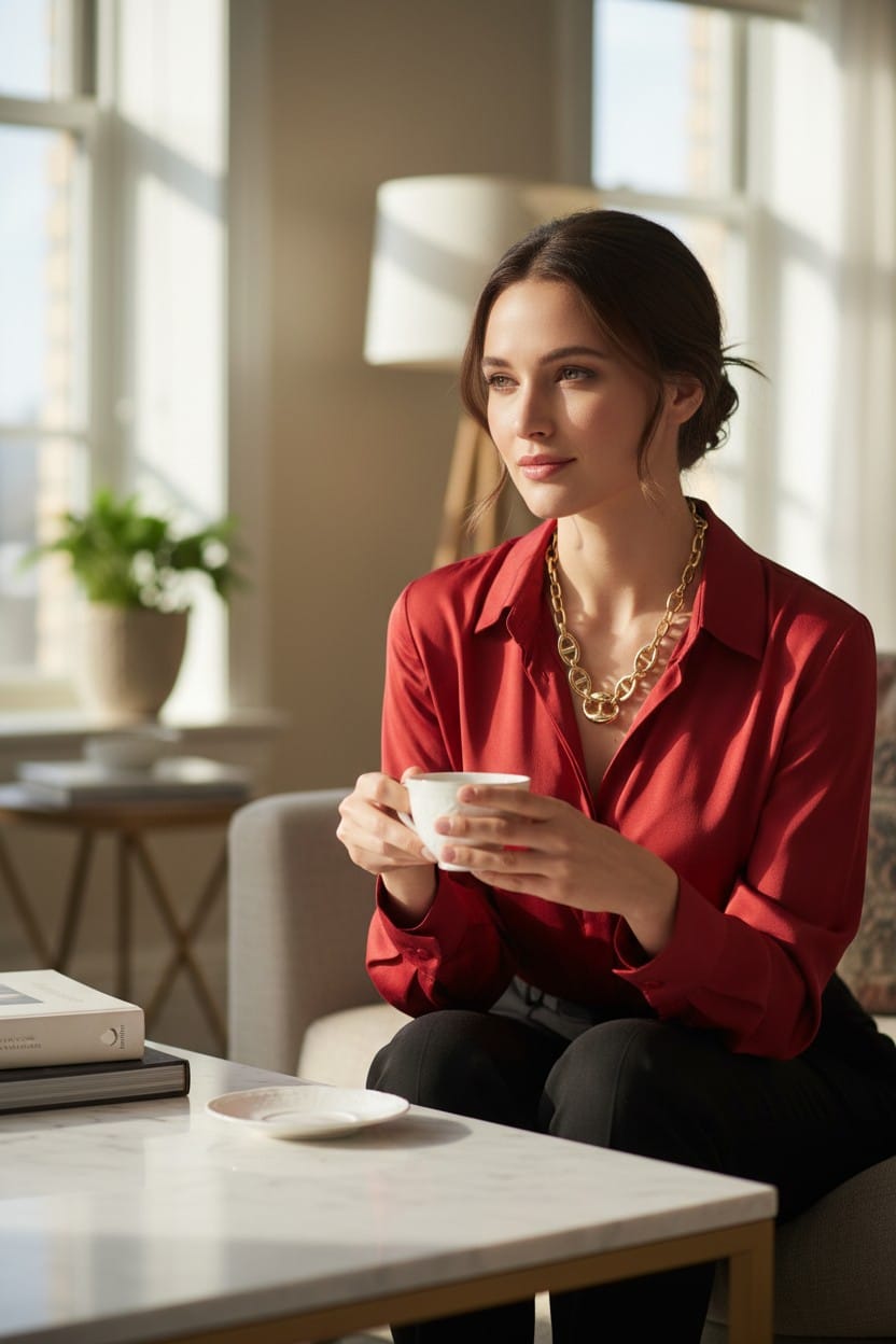 Collar Dorado con Dije Ovalado con Orificios Delicados - Acero Inoxidable