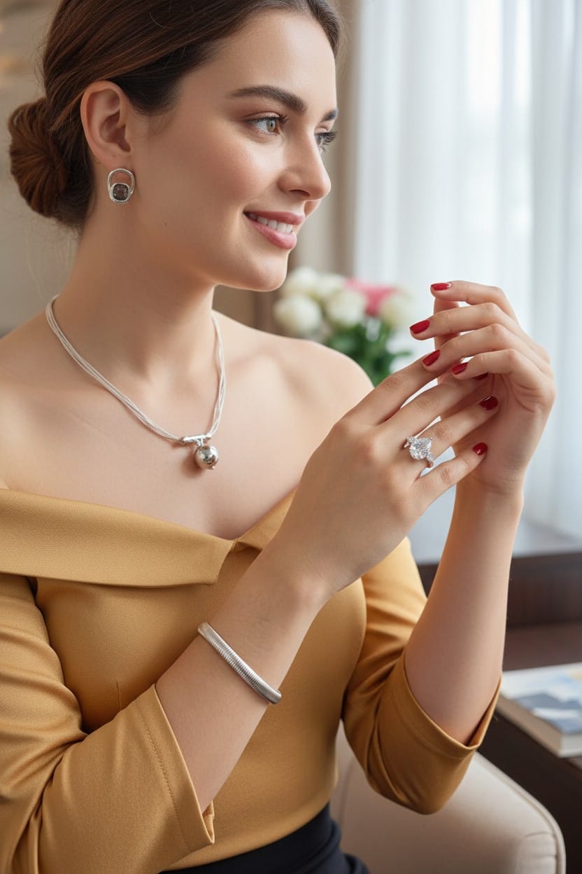 Anillo Plateado con Brillo en Forma de Gota – Acero Inoxidable