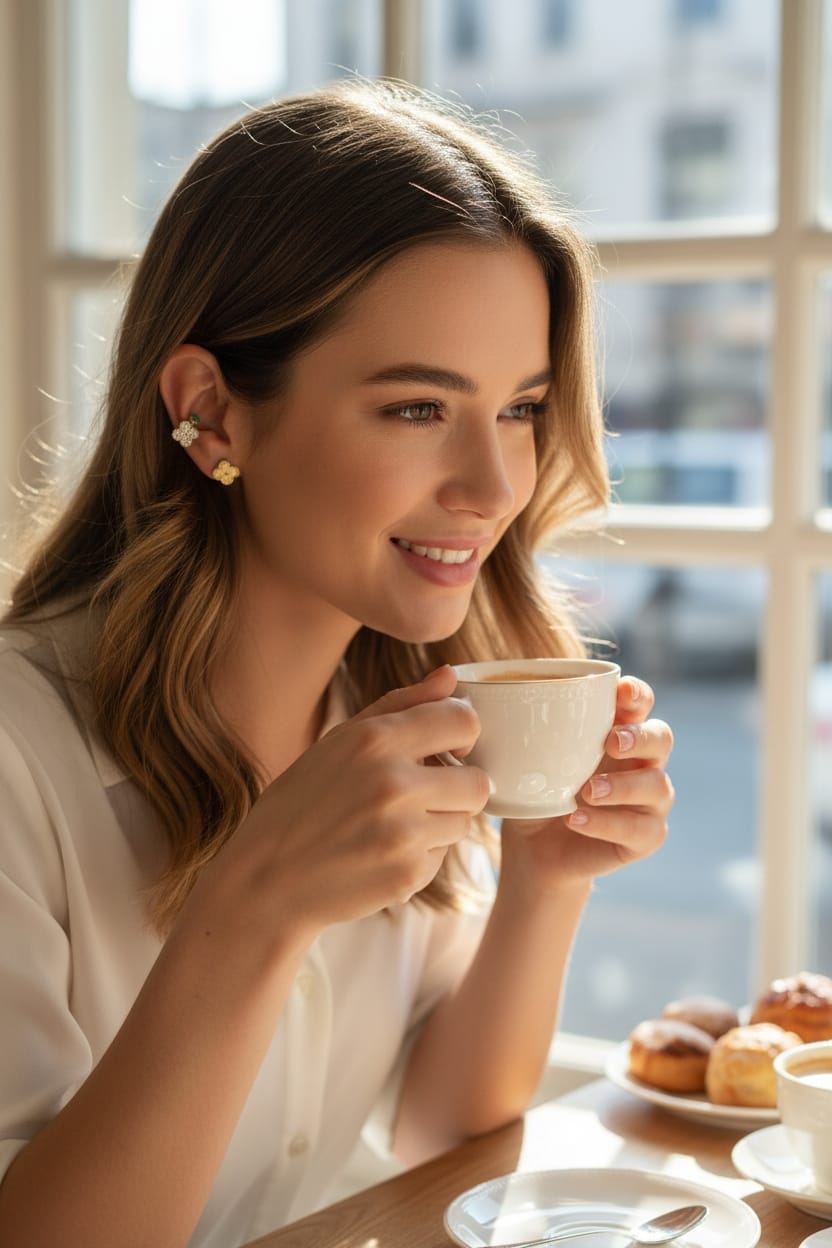 Simulador Dorado de Trébol de Cuatro Hojas con Mini Trébol Verde - Acero Inoxidable